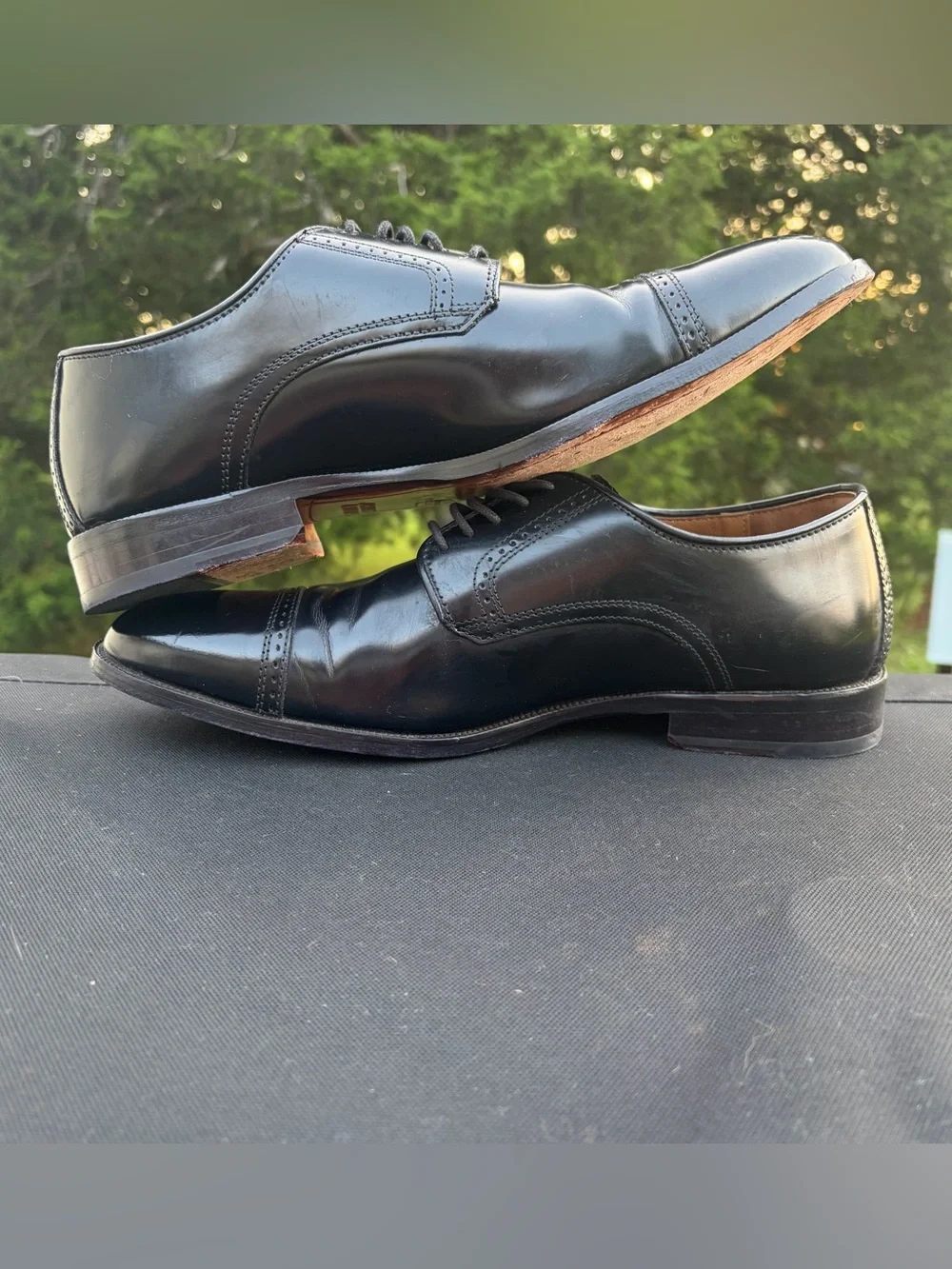Johnston & Murphy Bradford Cap Toe Oxfords Black Polished Brush Off Leather 10D